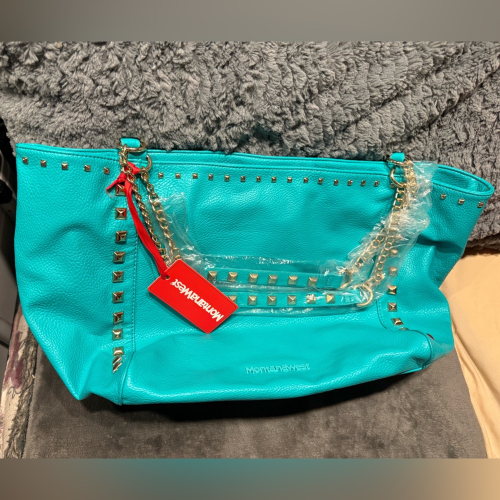 Montana West Teal Studded Shoulder Bag